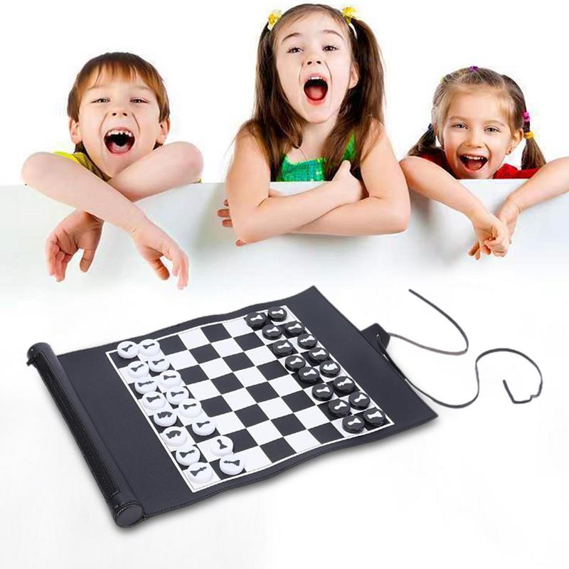휴대용 체스 체커 롤업 게임 보드 체스 게임, 성인, 어린이, 학생, 체스 보드 게임, 여행, 집, 학교 퍼즐 게임